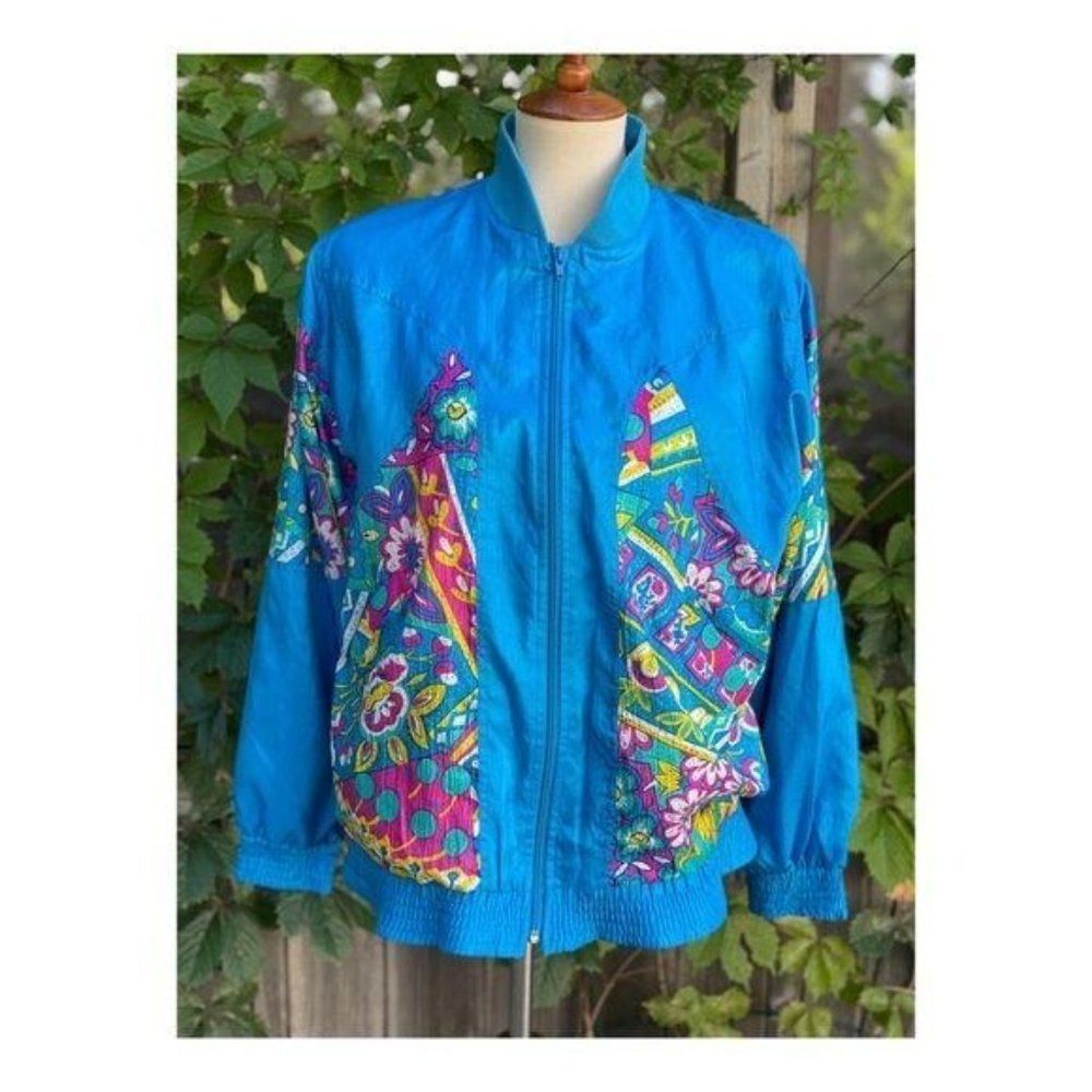 Vintage 1994 Blue Satin Track Sport Jacket Bright Fall Jacket